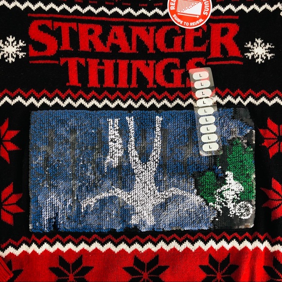 NWT Stranger Things Ugly Christmas Reversible Unisex Sweater Size Large - Picture 6 of 8